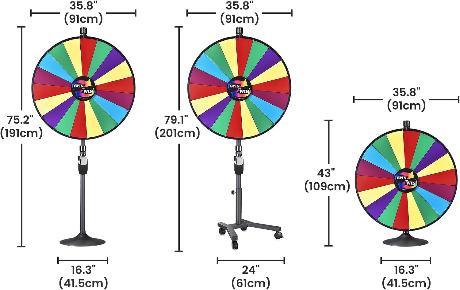 WinSpin 36' 3in1 Prize Wheel with Mobile Base Spinning Raffle Trade Show Market