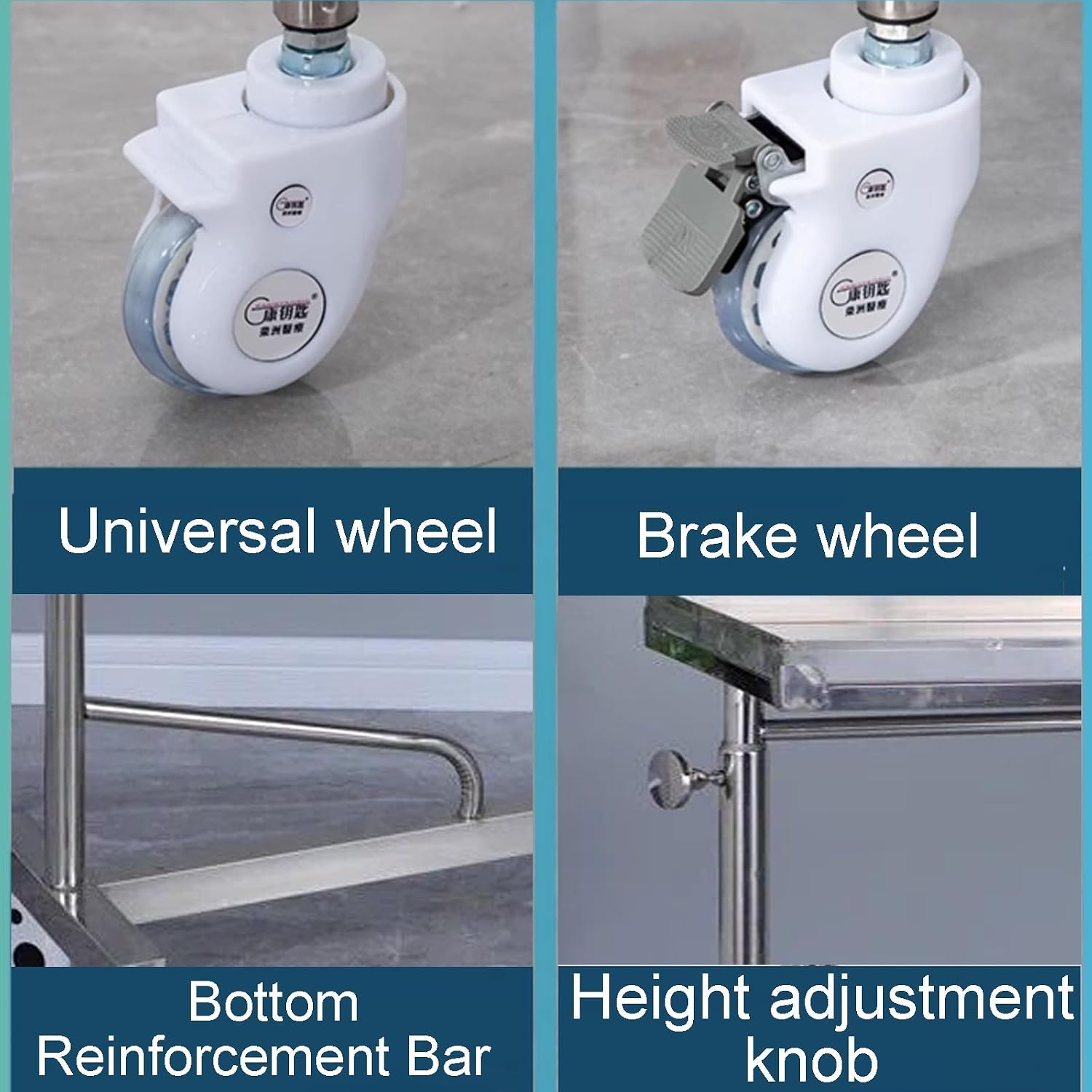 Mayo Instrument Stand with Mobile 4 Caster Base, Adjustable Height 35.4'-55', for Spa, Salon, Clinic, Personal Care(60x40x(90-140) cm)