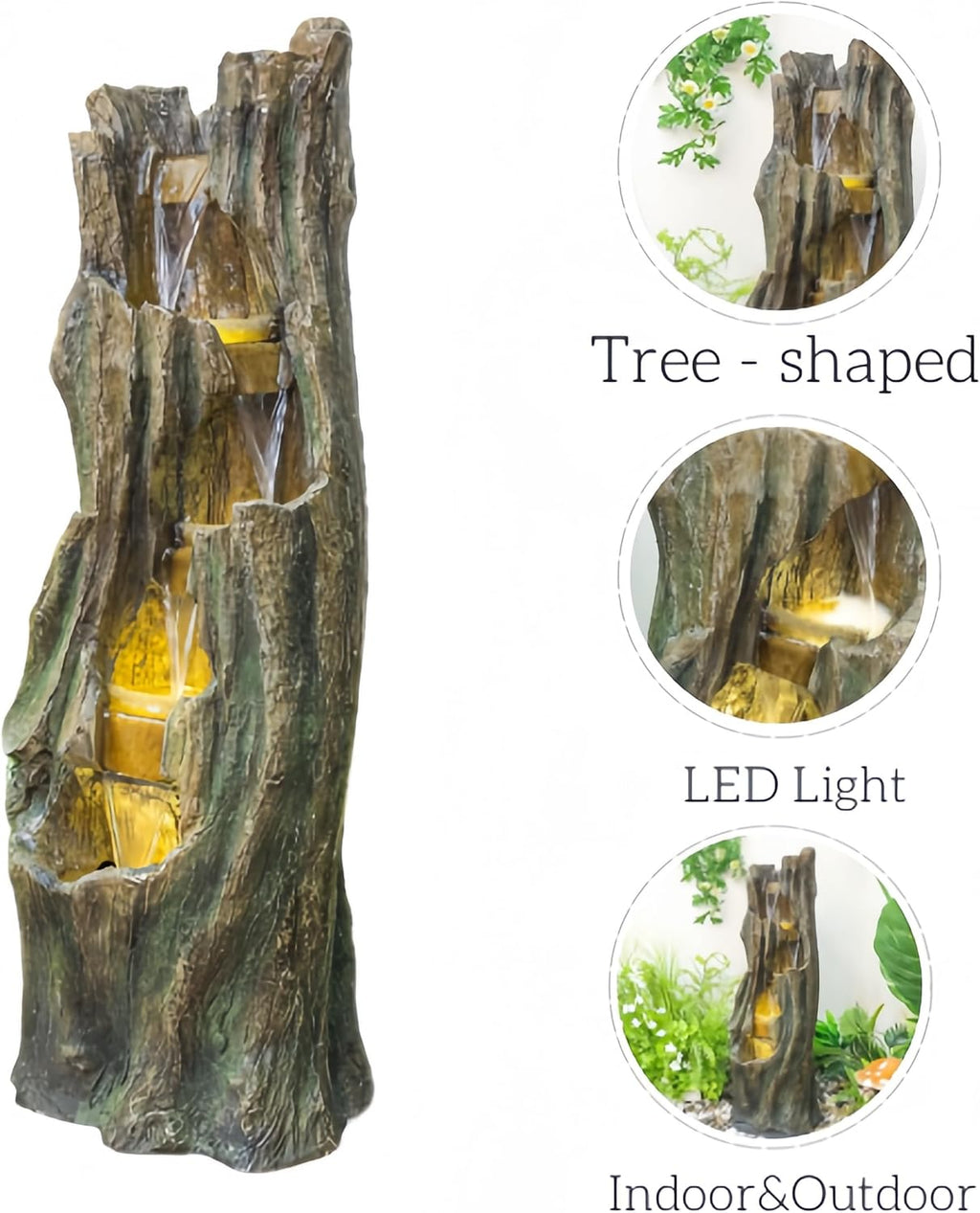 Waterfall Fountain for Outdoor Gardens and Patio Backyards – Includes Energy-Efficient LED Lights and Easy Setup for Instant Relaxation