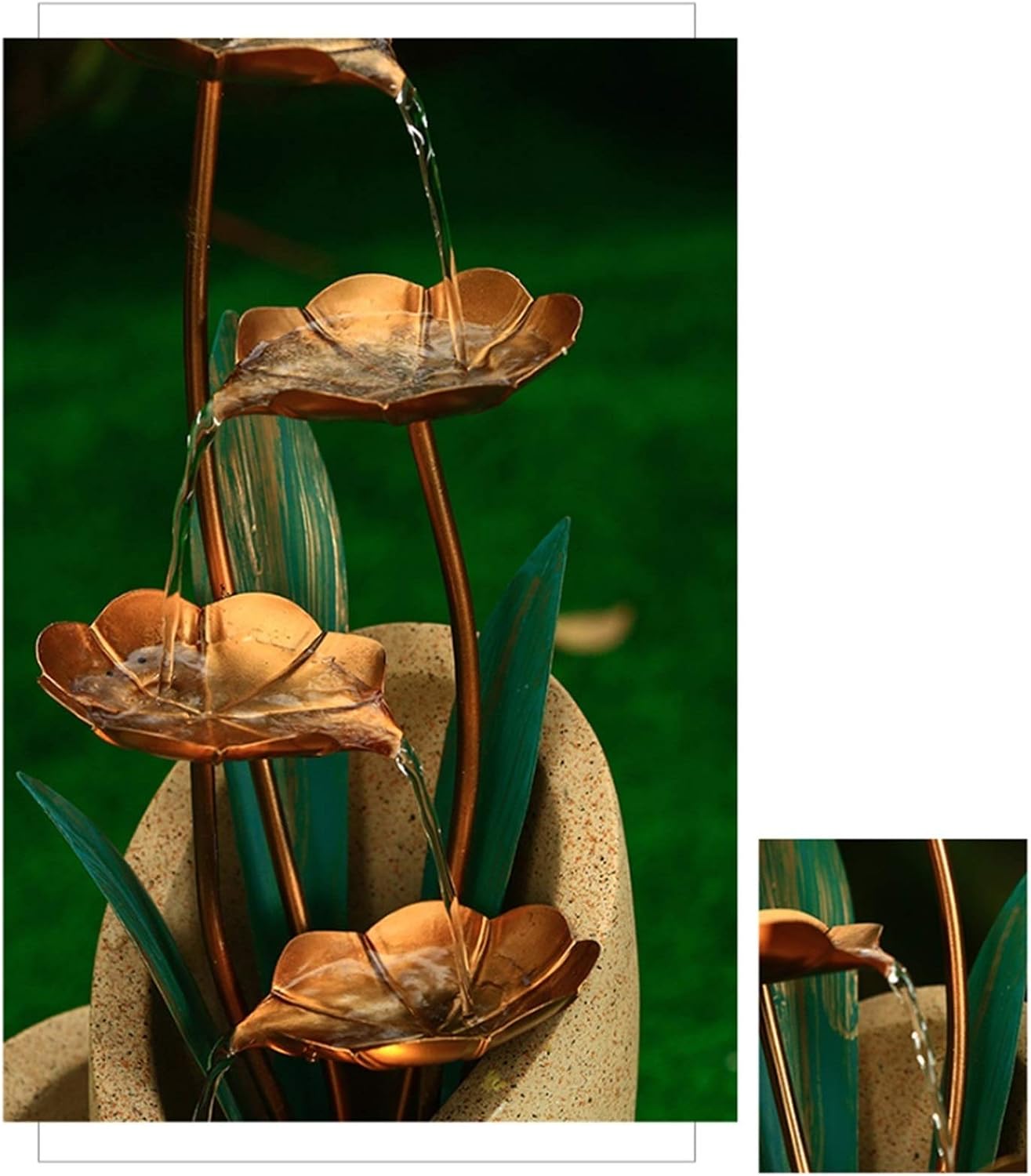 Tabletop Water Fountain Tiered Copper Flowers Modern Decorative Fountain Indoor or Outdoor Floor Water Fountain 28.7' High Cascading for Yard Garden Patio Deck Home Home Decor