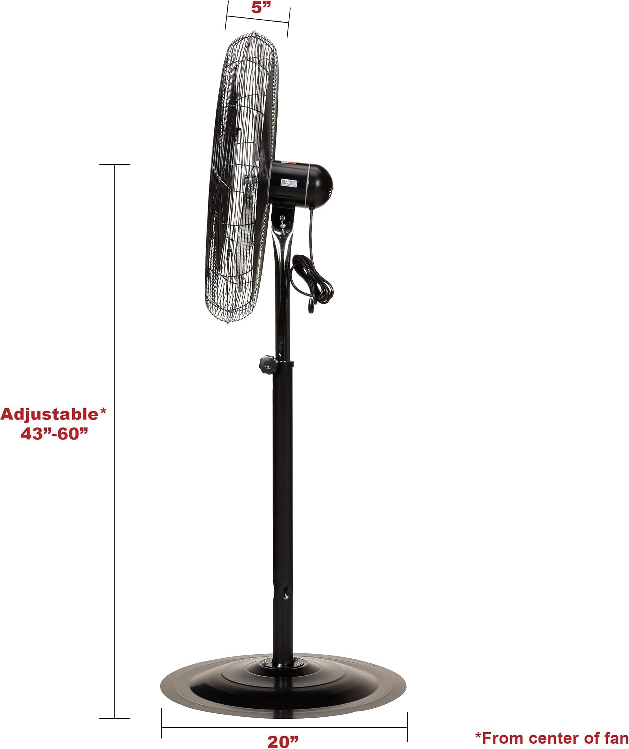 TPI Corporation CACU30-PO-HD Commercial Heavy Duty Oscillating Fan, Unassembled w/Pedestal Kit, 30' Blade Diameter, 3 Speed 1/3 HP Motor, 9' Cordset, Black