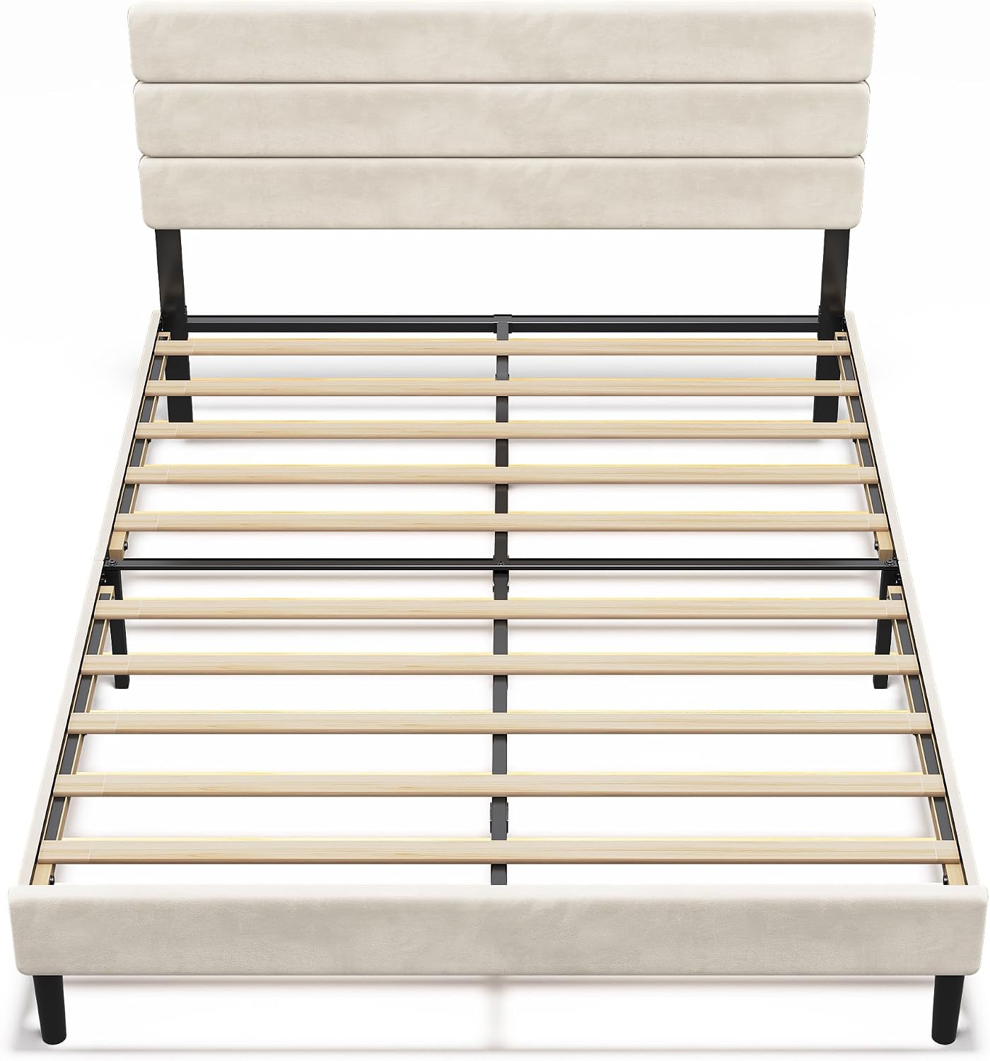 WLIVE Upholstered Bed Frame, Queen Bed Frame with Headboard, Platform Bed with Wood Slats, 1500LBS Mattress Foundation, No Box Spring Needed, Easy Assembly, Velvet Beige