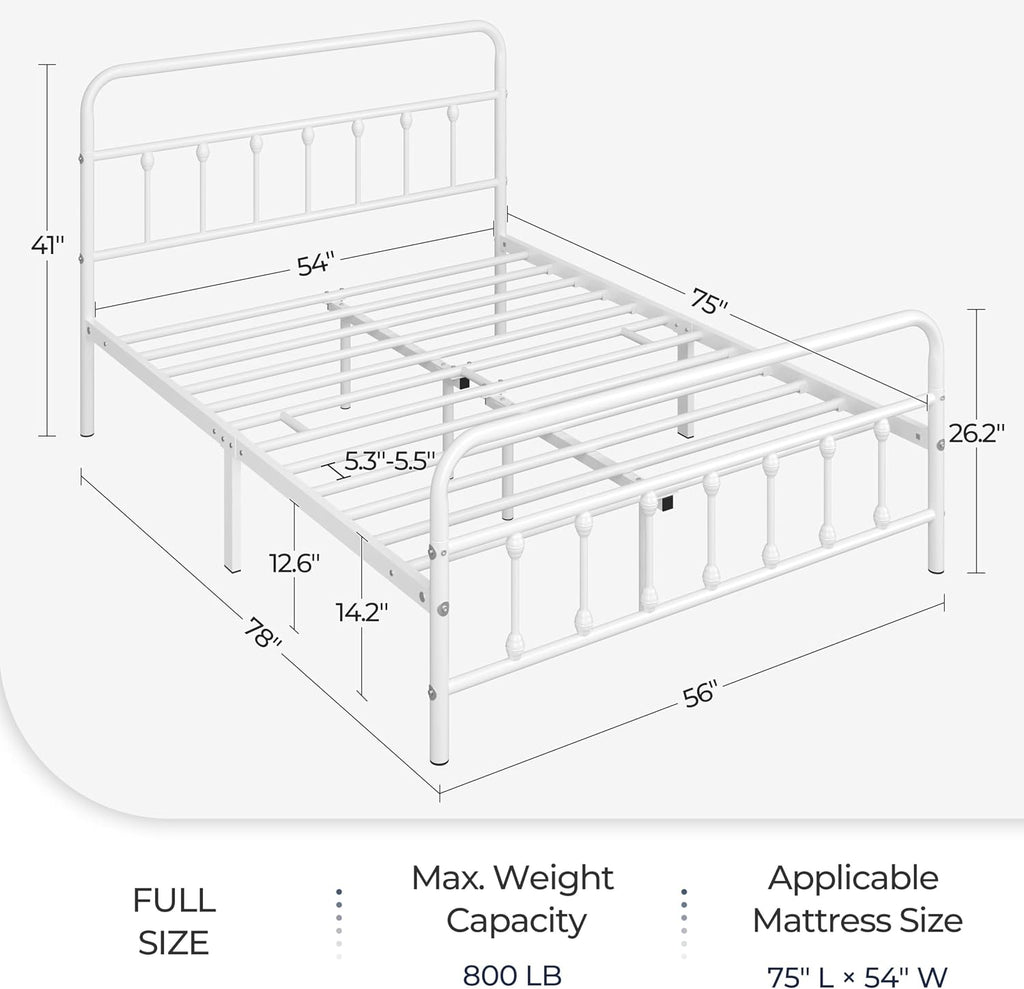 Yaheetech Classic Metal Platform Bed Frame Mattress Foundation with Victorian Style Iron-Art Headboard/Footboard/Under Bed Storage/No Box Spring Needed/Full Size White