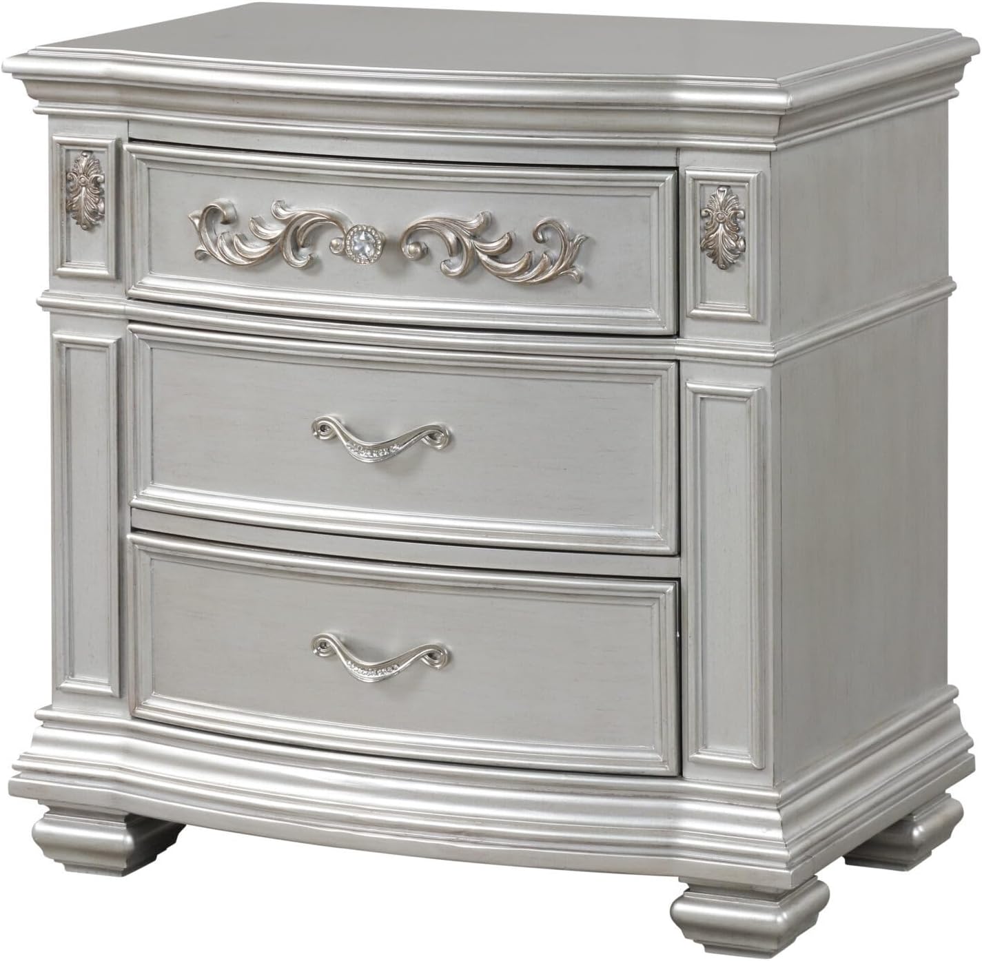 First of a Kind Valentina Silver King 4 Piece Bedroom Set