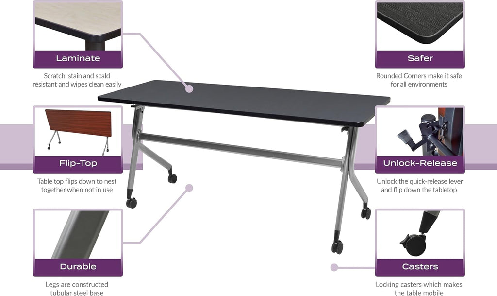 Regency Kobe 48 x 24 in. Mobile T-Base Training Seminar Table- Grey