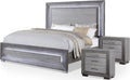 Furniture of America Isadora Transitional Solid Wood 3-Piece Bedroom Set, LED Light Bed and 2 Nightstands with USB Ports for Bedroom, Box Spring Required, California King, Gray