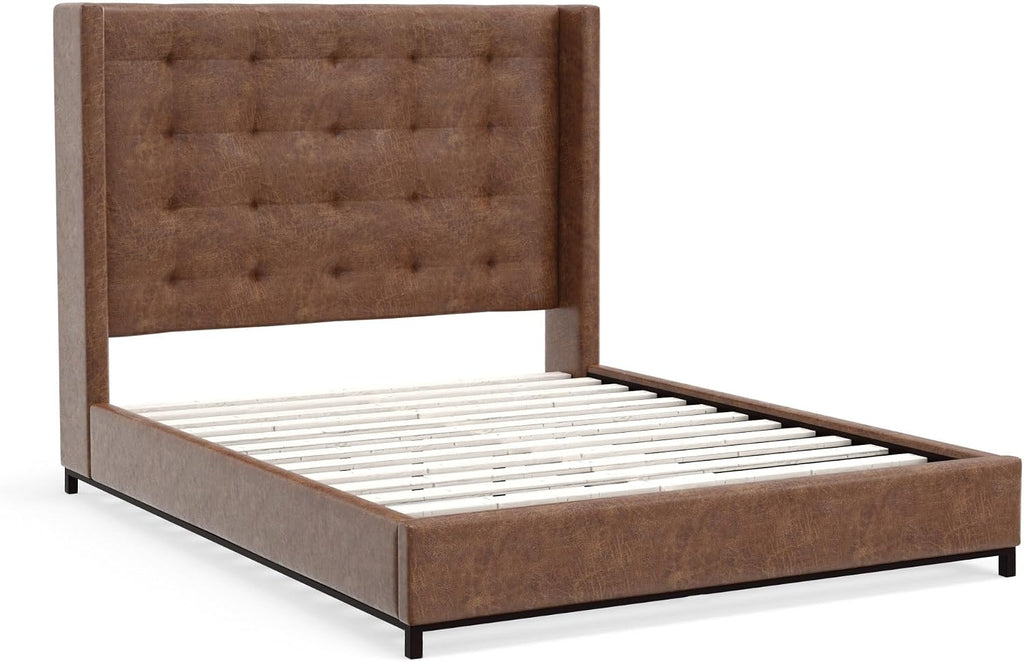 Mundo Faux Leather and Wood Upholstered Bed, California King, Brown