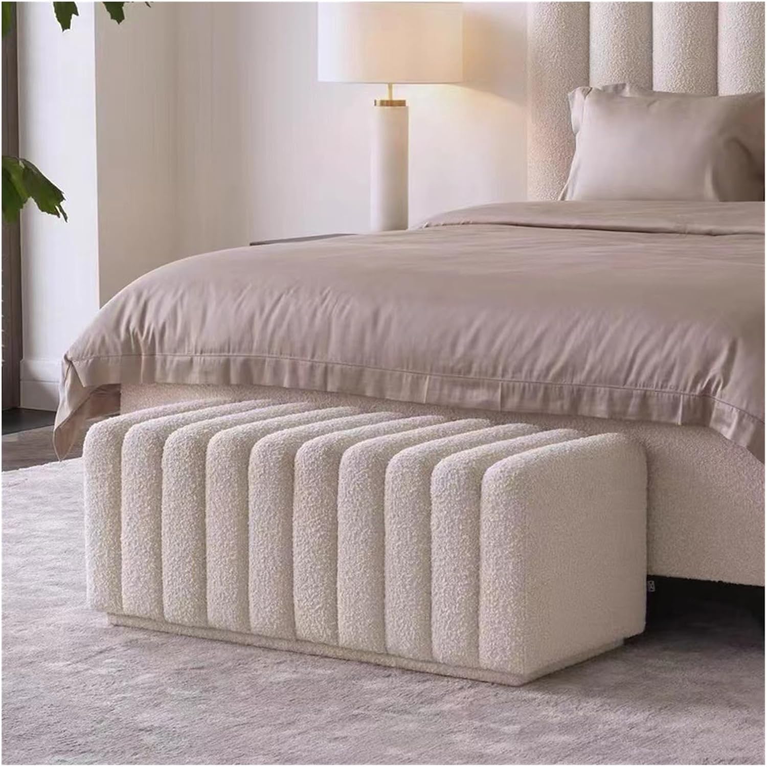 CFGH6FDF Foyer Bedroom Bench, Boucle Fabric for End of Bed and Entryway, Loveseat Ottoman Footstool Vanity Indoor Mudroom(110 * 50 * 40)