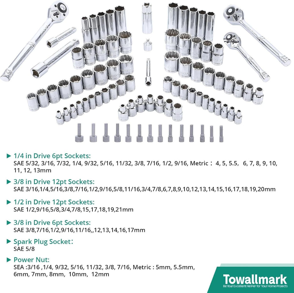 213 Pieces Mechanics Tool Set General Purpose Mixed Sockets And Wrenches, Hand Tool Set Auto Repair Tool Kit Home Tool Kit