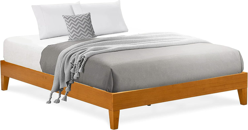 East West Furniture NVP-23-Q Queen Size Platform Bed Frame with 4 Hardwood Legs and 2 Extra Center Legs - Oak Finish