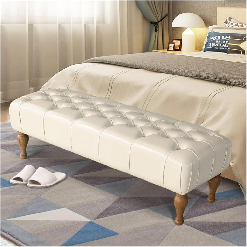 uP9sF2mD Bench for Bedroom Upholstered Bench,Bedroom for End of Bed,Piano Dining Entryway Shoe with Button Tufted Padded Seat for Living Room, Vanity Foot-Stool with Wood Legs End of Bed Bench(Beige)