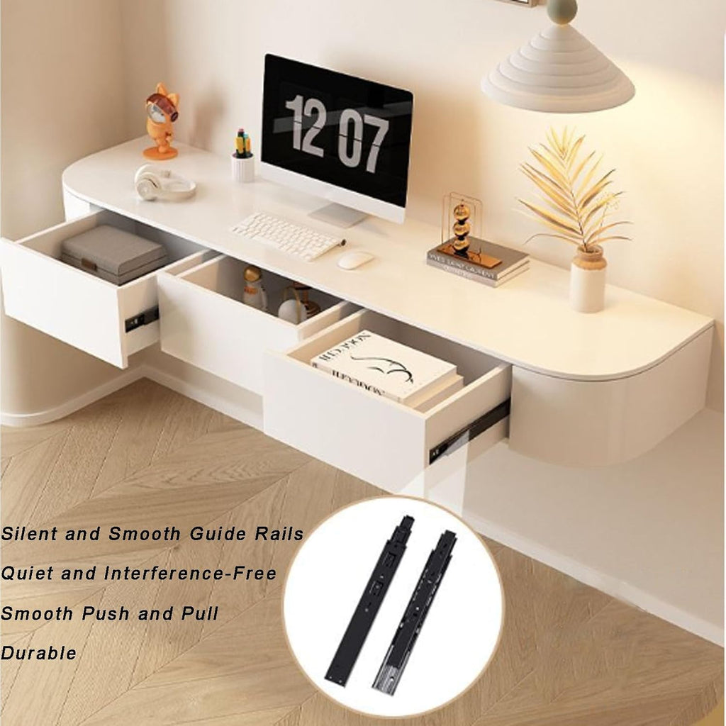 Floating Vanity Makeup Table, Modern White Suspended Desk with Drawers, Wall Mounted Corner Dressing Desk, Wood Hanging Nightstand for Bedroom(White Left,120cm/47.2in)