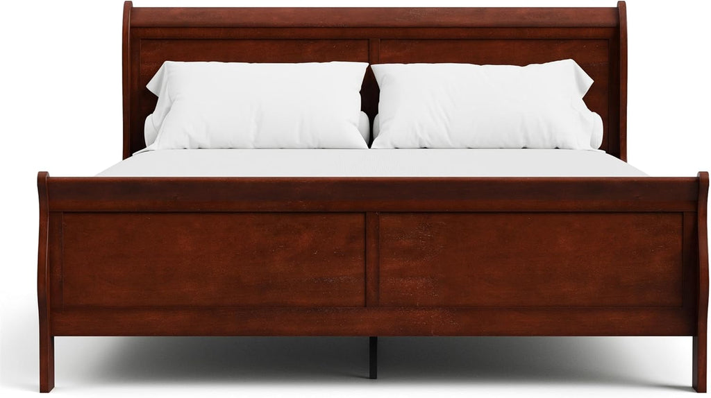 Furniture of America Arabella Traditional Solid Wood 3 Piece Bedroom Set, King Bed Frame and Nightstands Set of 2, Chic Sleigh Design Bedframe with Headboard and Footboard, Box Spring Needed, Cherry