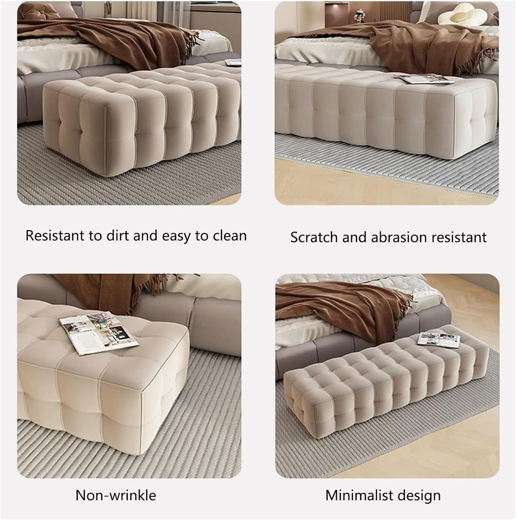 End of Bed Bench Tufted Bench, Upholstered Bedroom Benches Footrest Stool End of Bed Storage Bench for Bedroom,White-120 * 50 * 36cm
