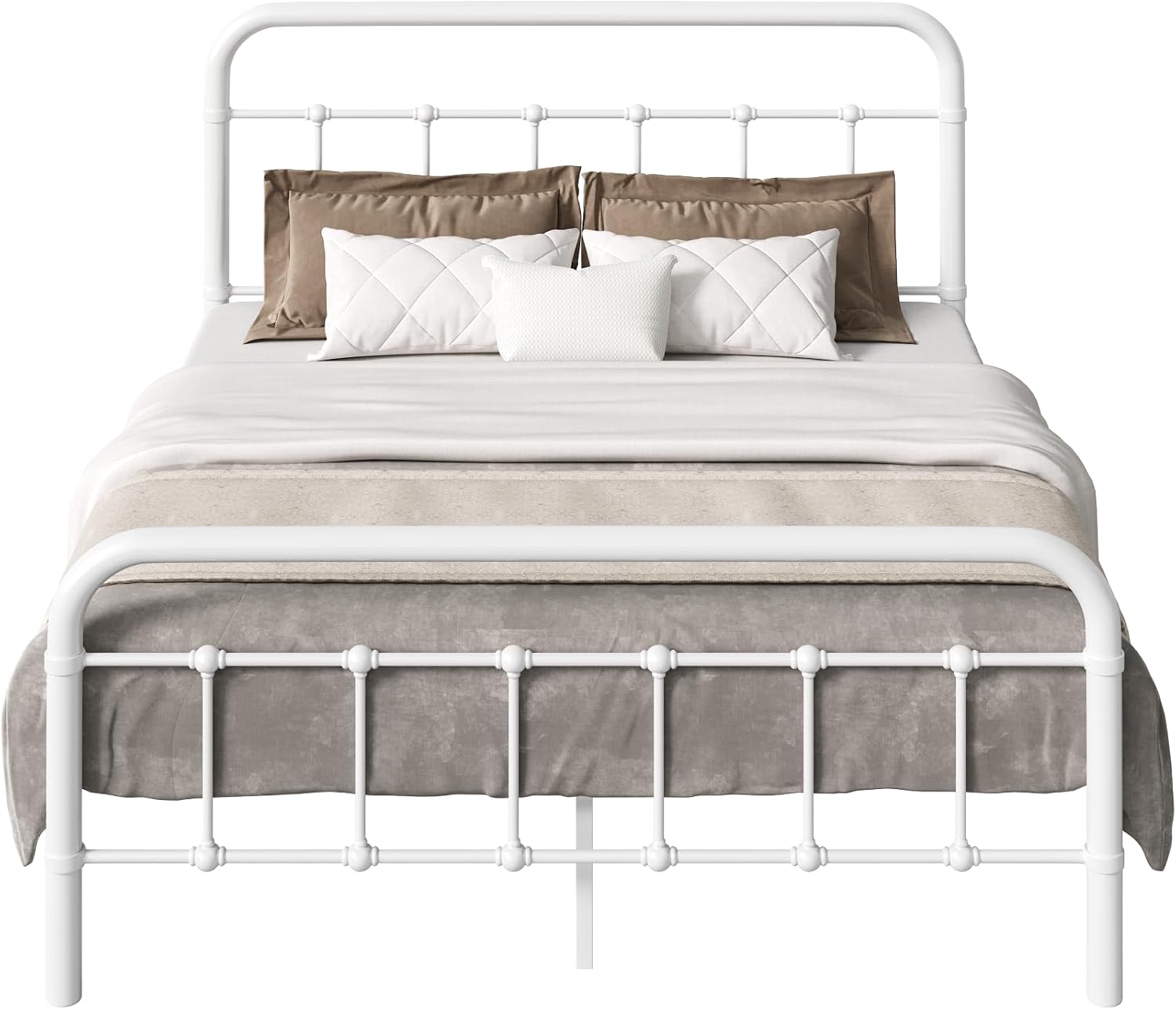 SHA CERLIN Full Size Bed Frame Metal Platform Bed with Vintage Style Headboard and Footboard, Heavy Duty Mattress Foundation, No Box Spring Needed, Easy Assembly, White