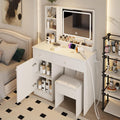 Makeup Vanity Desk with Mirror and Lights, Vanity Table Set with Storage Drawer & Chair & 3 Shelves, 3 Lighting Colors, Adjustable Brightness White Makeup Vanity with Lights (Large with USB)