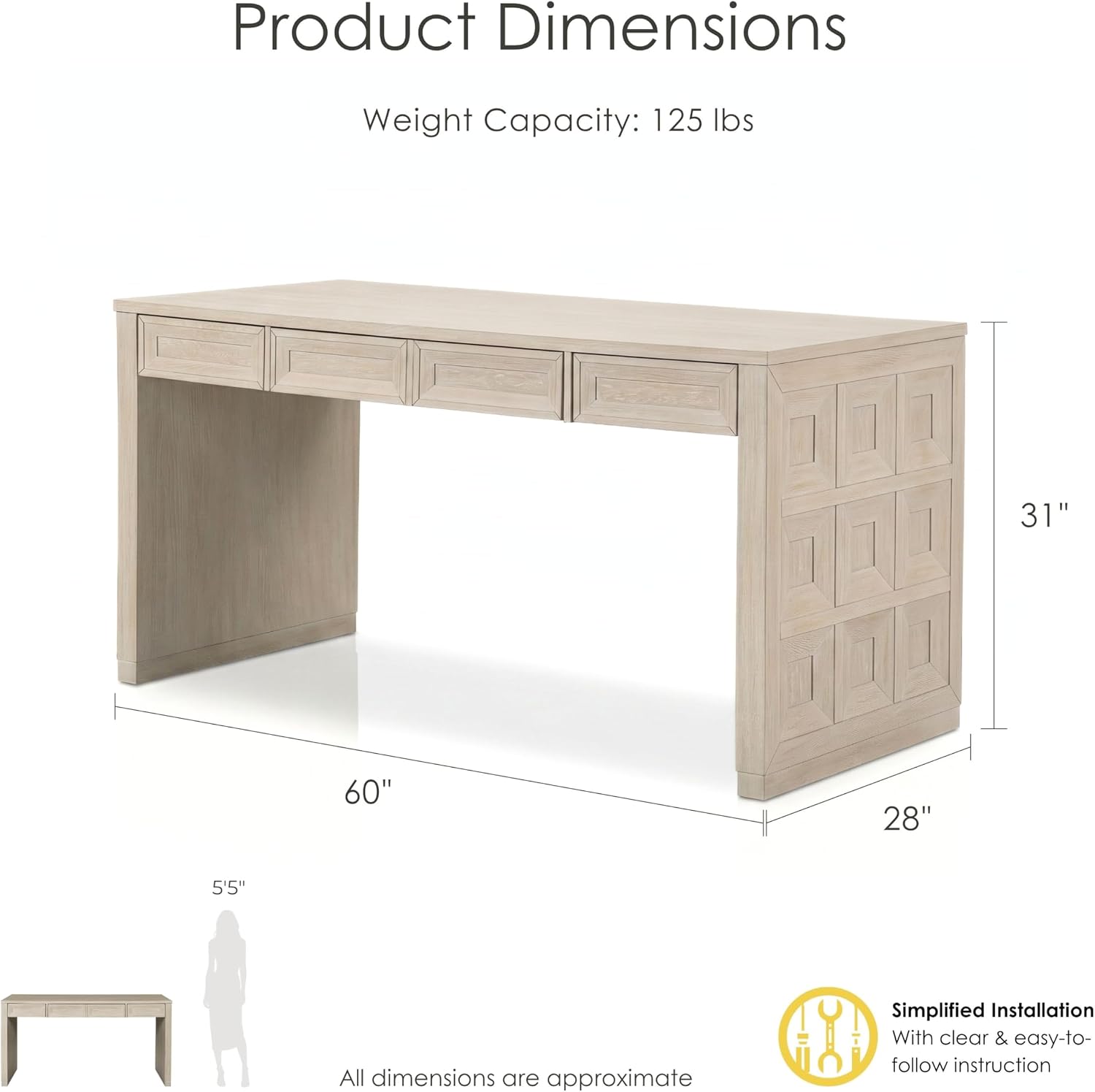 Furniture of America Dannen Modern Classic Solid Wood 3-Piece Bedroom Set, Panel Bedframe, Writing Desk and Wooden Nightstand with USB Ports, Box Spring Needed, Queen, Tawny Brown