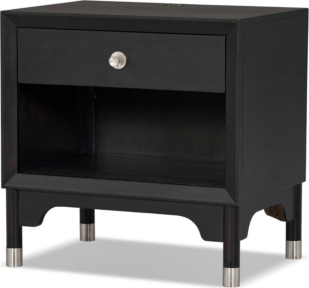 Furniture of America Forma Modern Solid Wood 3-Piece Bedroom Set with Storage Bed with LED Reading Lights, Ball-Bearing Glide, USB Charging Ports on Nightstands, No Box Spring Needed, King, Black