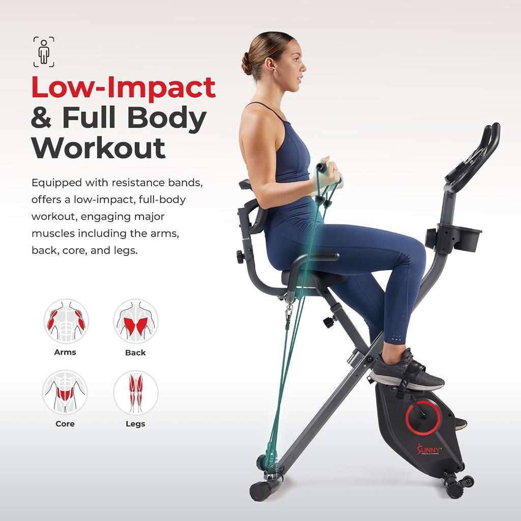 Sunny Health & Fitness Smart Folding X-Bike, Portable Compact Exercise Bike for Indoor Cycling Workout, Home Cardio Training Machine, Free SunnyFit App Bluetooth Connect