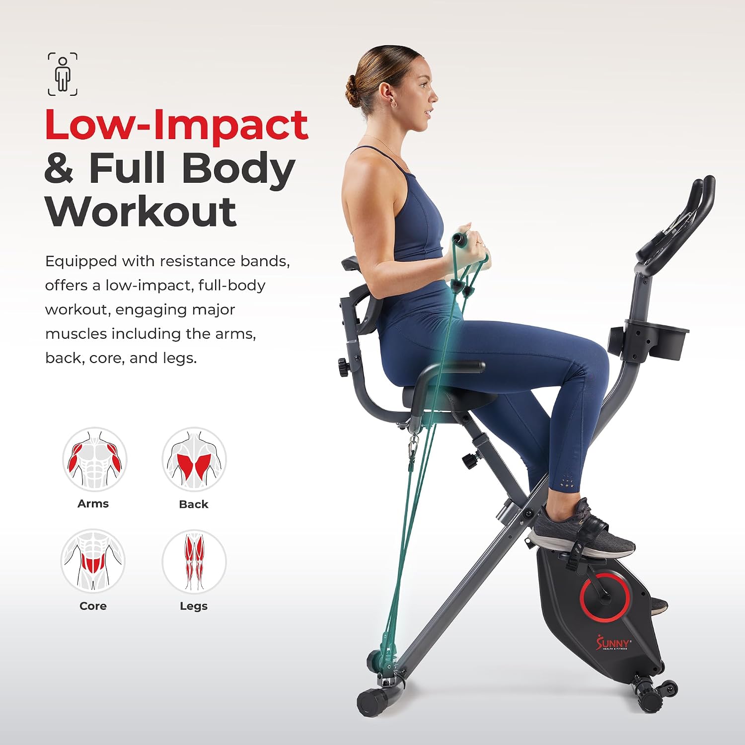 Sunny Health & Fitness Smart Folding X-Bike, Portable Compact Exercise Bike for Indoor Cycling Workout, Home Cardio Training Machine, Free SunnyFit App Bluetooth Connect