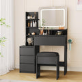 Vanity Set with Mirror and Adjustable Lights, Makeup Vanity Table with Built-in Charging Station, Vanity Desk with 4 Drawers, 4 Shelves, Vanity Bench for Bedroom-Black