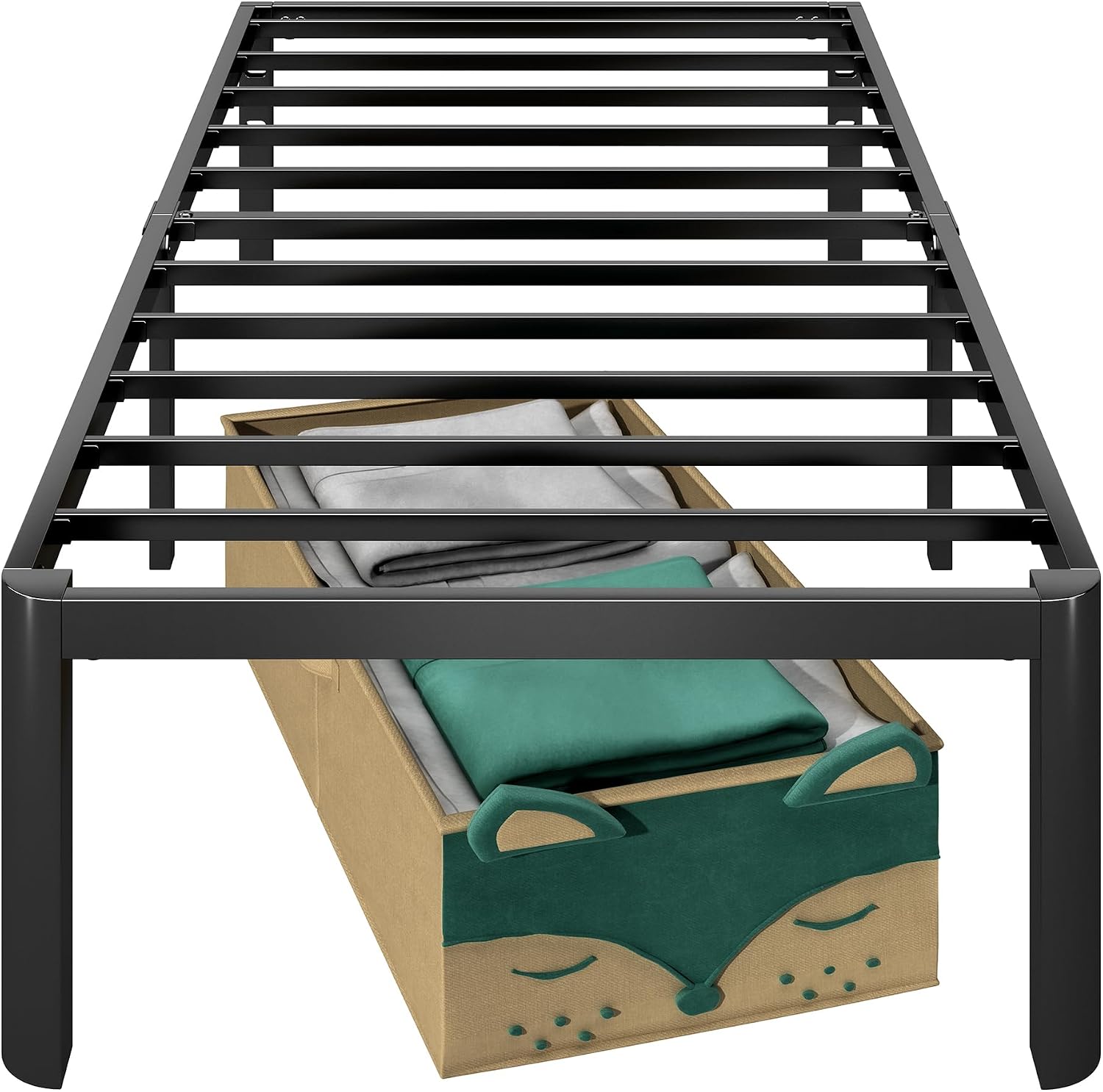 14 Inch Twin Bed Frame with Round Corners, Heavy Duty Metal Platform Bed Frame Twin Size, Noise Free, No Box Spring Needed, Easy Assembly - Sturdy and Elegant, Black