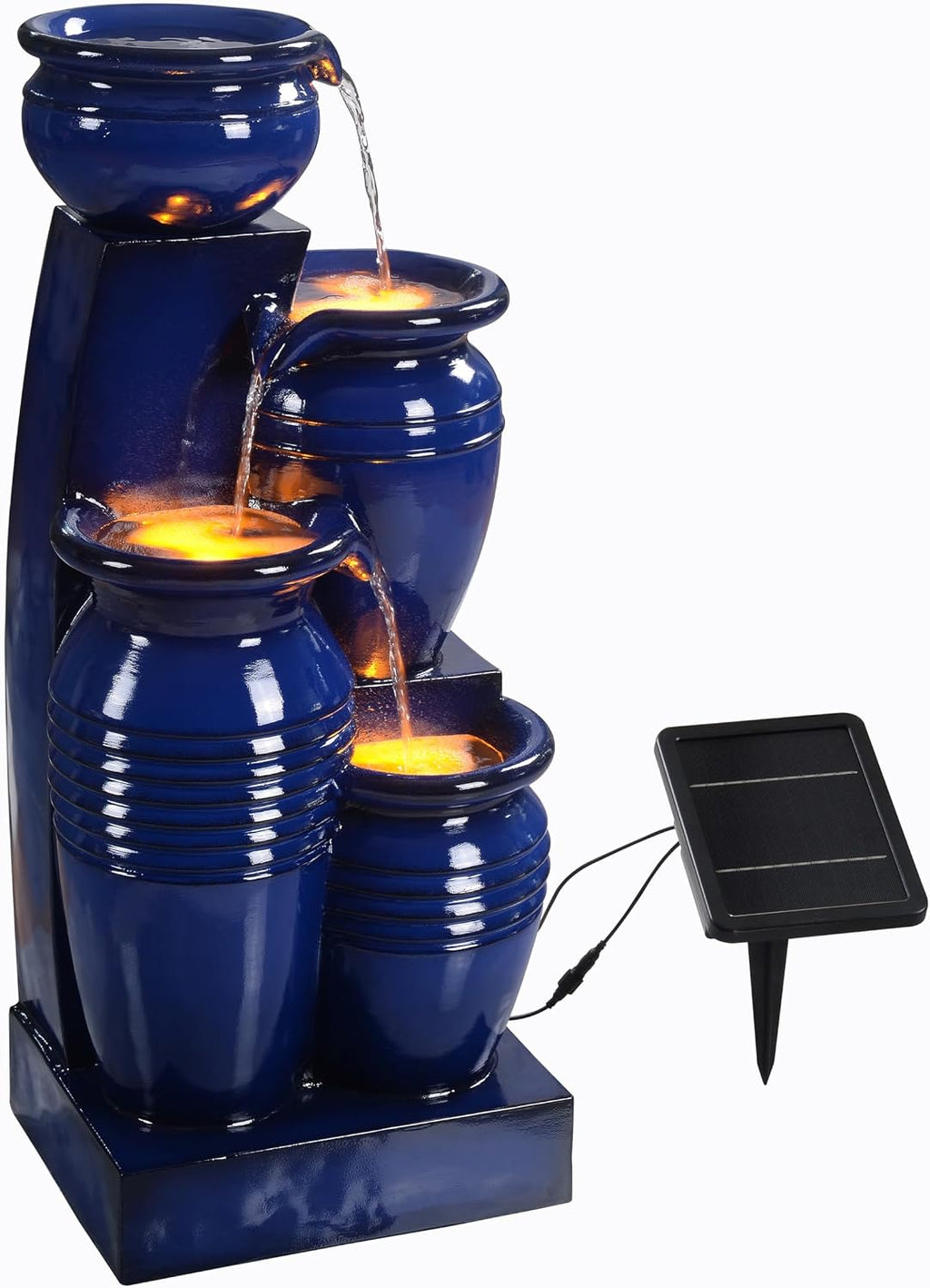Teamson Home 28.74' 4-Tier Cascading Bowl Solar Powered Water Fountain for Outdoor Living Spaces, Navy