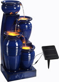 Teamson Home 28.74' 4-Tier Cascading Bowl Solar Powered Water Fountain for Outdoor Living Spaces, Navy