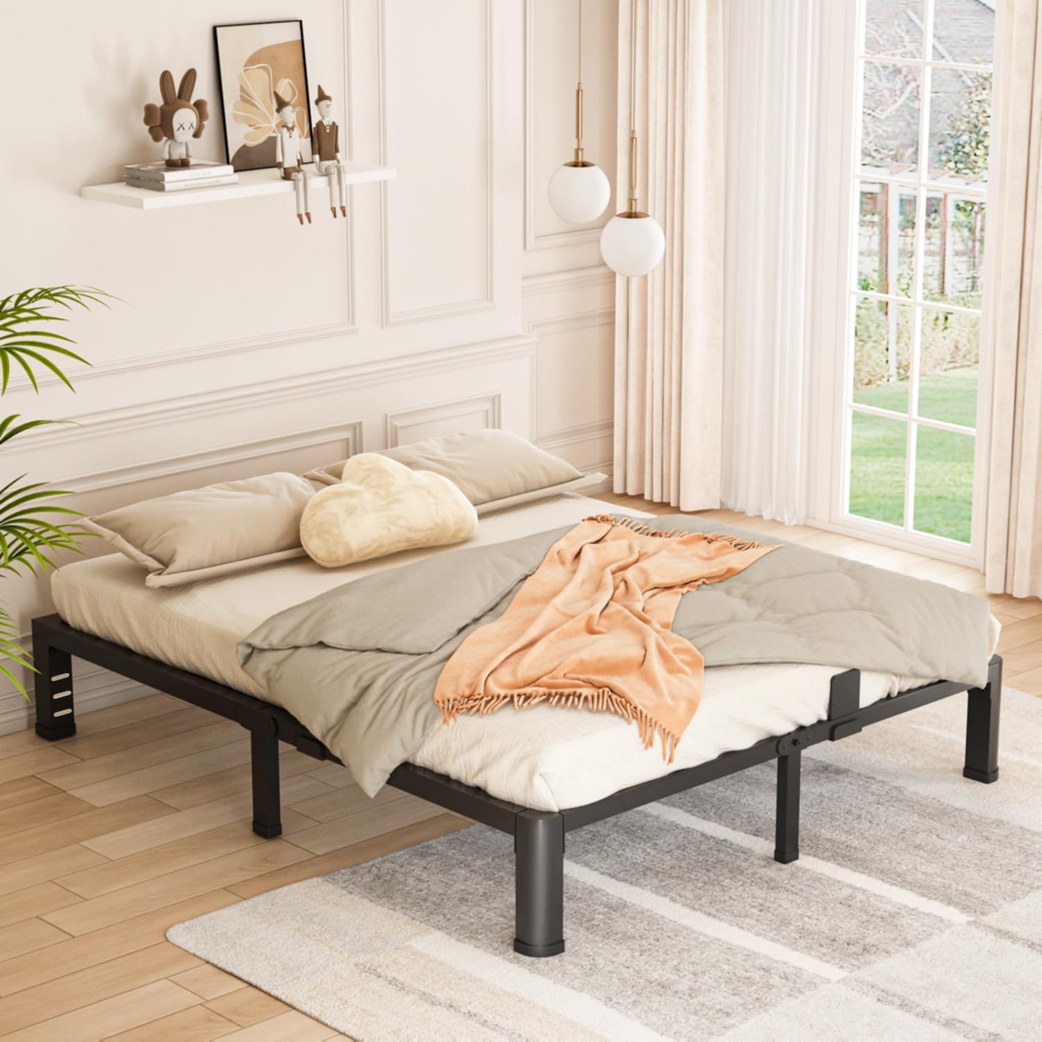 Bilily 10 Inch Low Bed Frame Full with Round Corner Legs,3500 LBS Heavy Duty Low Profile Full Size Bed Frame Metal Platform, No Box Spring Needed, Easy Assembly, Noise-free, Headboard Compatible,Black