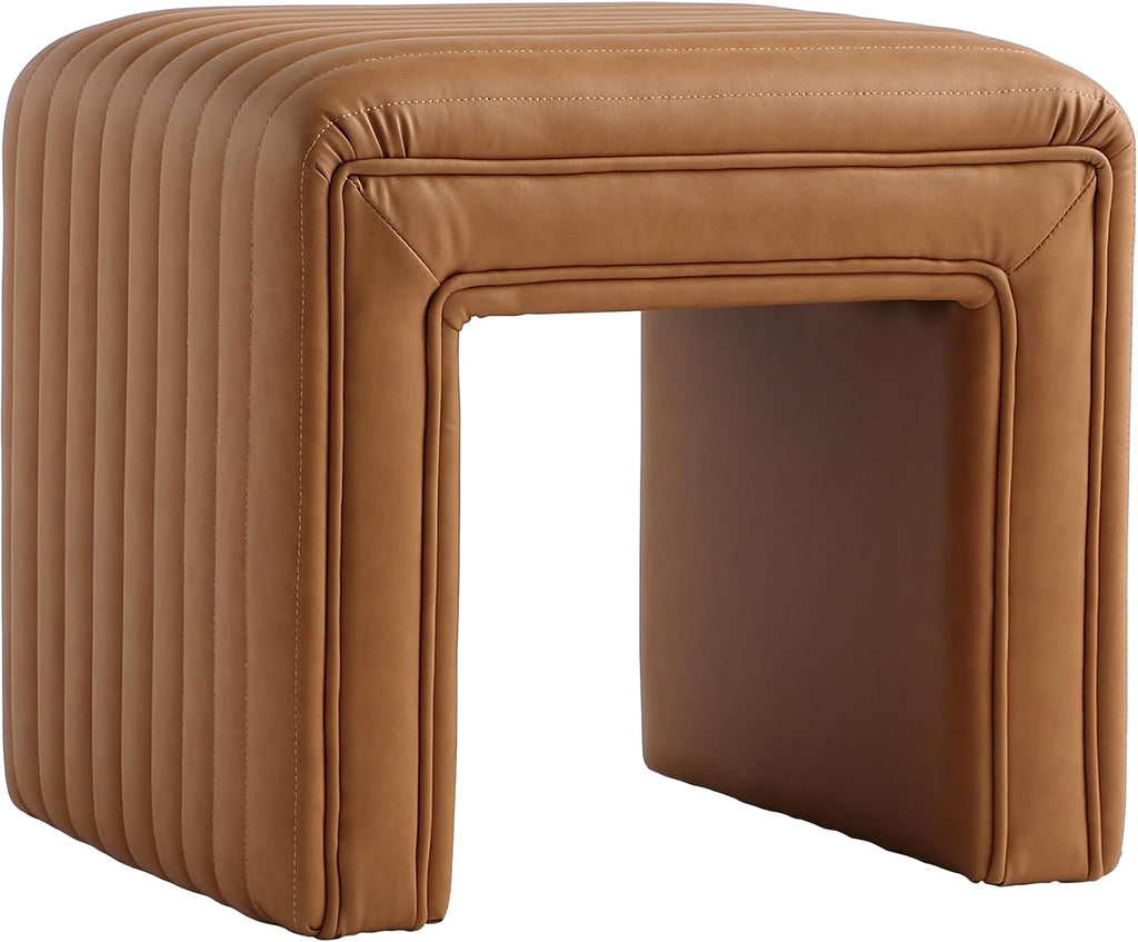 Get Set Style Vanity Stool Chair,Modern Leather Ottoman Foot Stool with Wooden Legs Sofa Bench Footstool Extra Seat for Vanity,Makeup Room,Living Room,Entryway,Office (Fully Assembled)