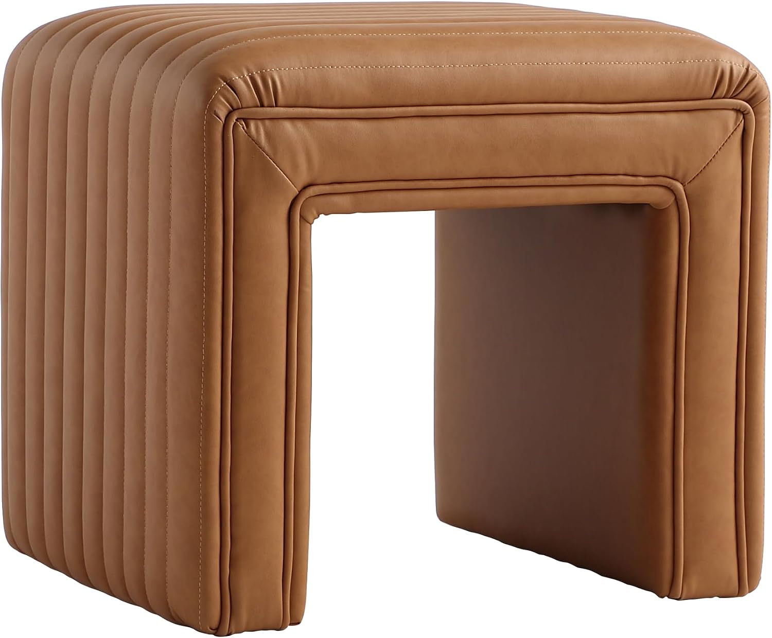 Get Set Style Vanity Stool Chair,Modern Leather Ottoman Foot Stool with Wooden Legs Sofa Bench Footstool Extra Seat for Vanity,Makeup Room,Living Room,Entryway,Office (Fully Assembled)