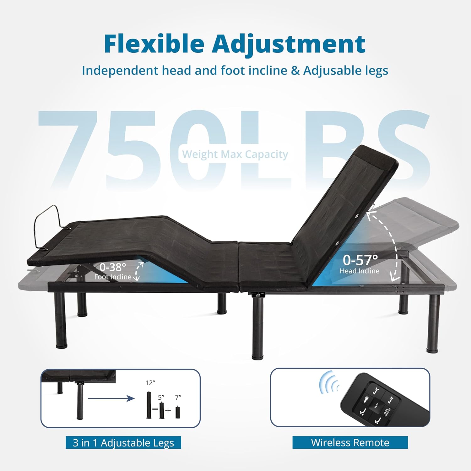 EGOHOME Split King Adjustable Bed Frame and 14 inch Charcoal Gel Memory Foam Mattress Set, Metal Foldable Bed Base with Remote, Independent Head and Foot Incline, Zero Gravity Mode, Easy Assembly