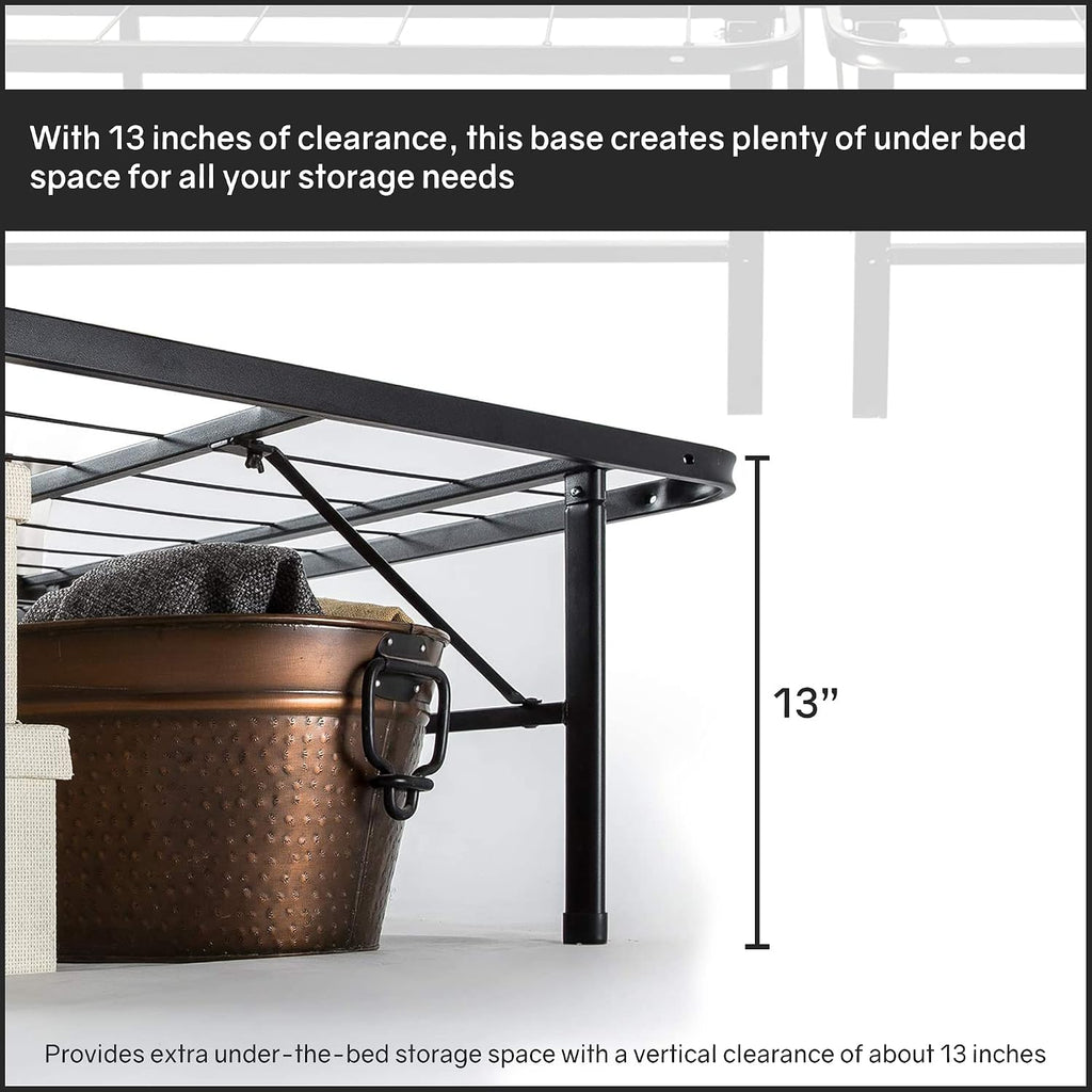 Greaton, 14-Inch Foldable Metal Platform Bed Frame with Tool Free Setup, Sturdy Steel, No Box Spring Needed, Full, Black