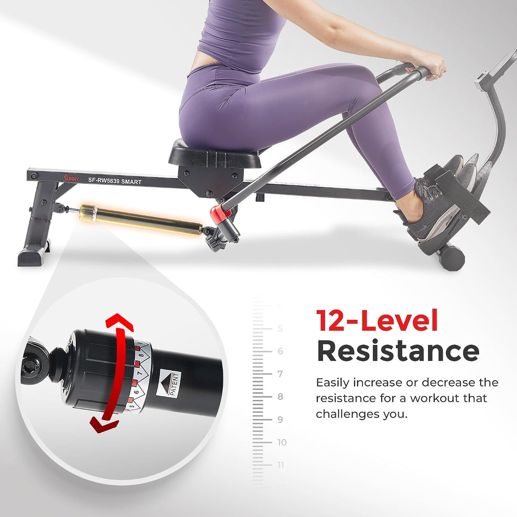 Sunny Health & Fitness Smart Compact 360° Full-Motion Rower, Low-Impact Full-Body Workout Rowing Workout Machine, Wide Motion Range & Space-Saving Design, Free SunnyFit Training App Connection