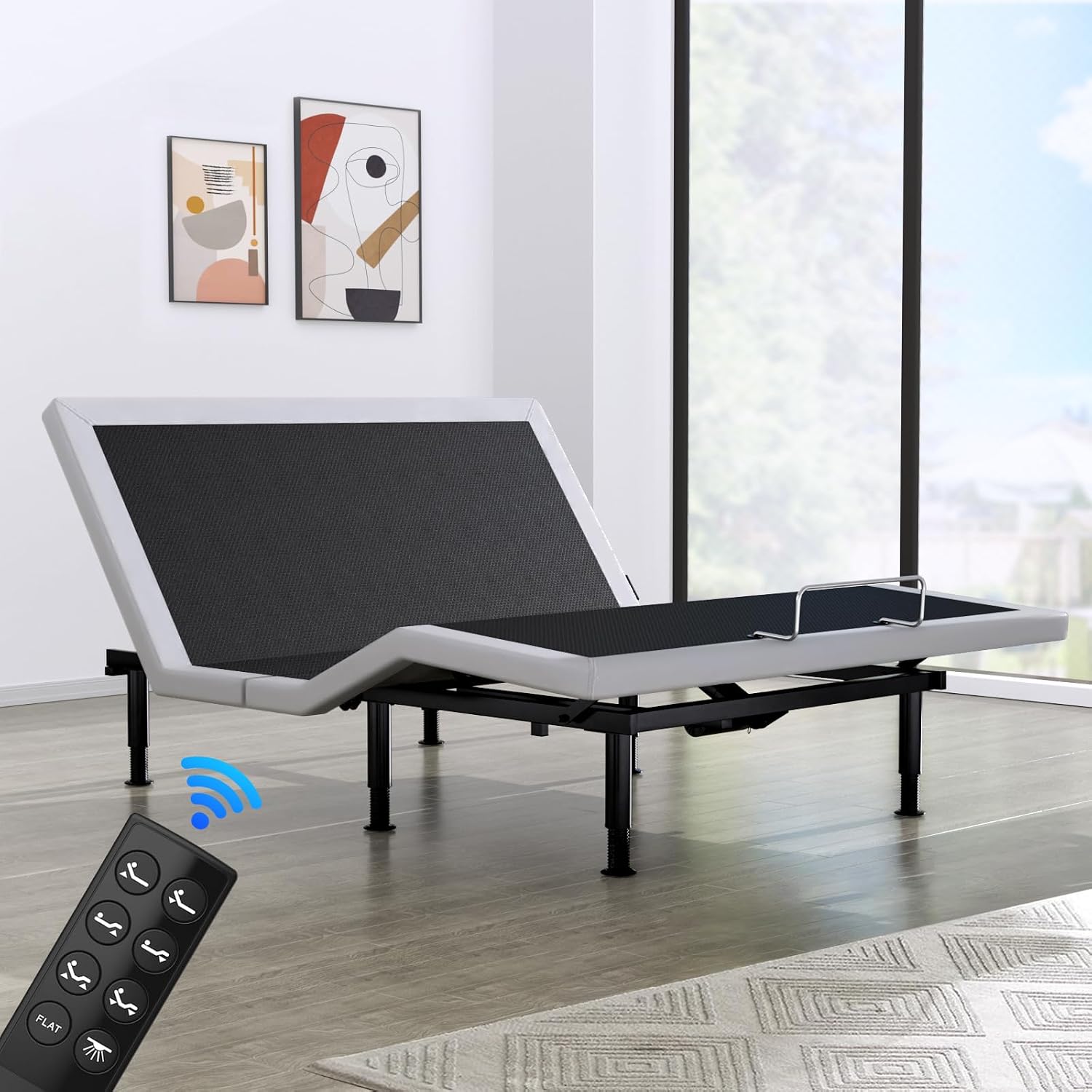 Queen Adjustable Bed Base Frame, Wireless Remote & Lift Motor, Dual USB Ports,Ergonomic Upholstered Bed Frame, Under Bed Lighting, Independent Head and Foot Tilt