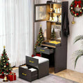 3 in 1 Vanity Desk with Mirror and Lights,Tall Makeup Vanity Set with Hidden Stool & Flip-up Mirror, Compact Make Up Vanity and Desk Combo for Small Spaces (Black)