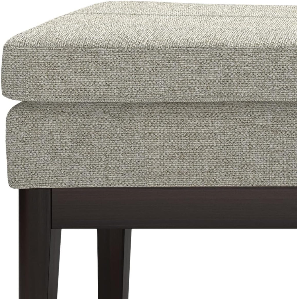 SIMPLIHOME Carlson Ottoman Bench - 45 inch Wide Upholstered Vegan Leather Rectangle Ottoman in Greige, Mid Century Modern Bench for Bedroom, Entryway or Living Room with Padded Seat