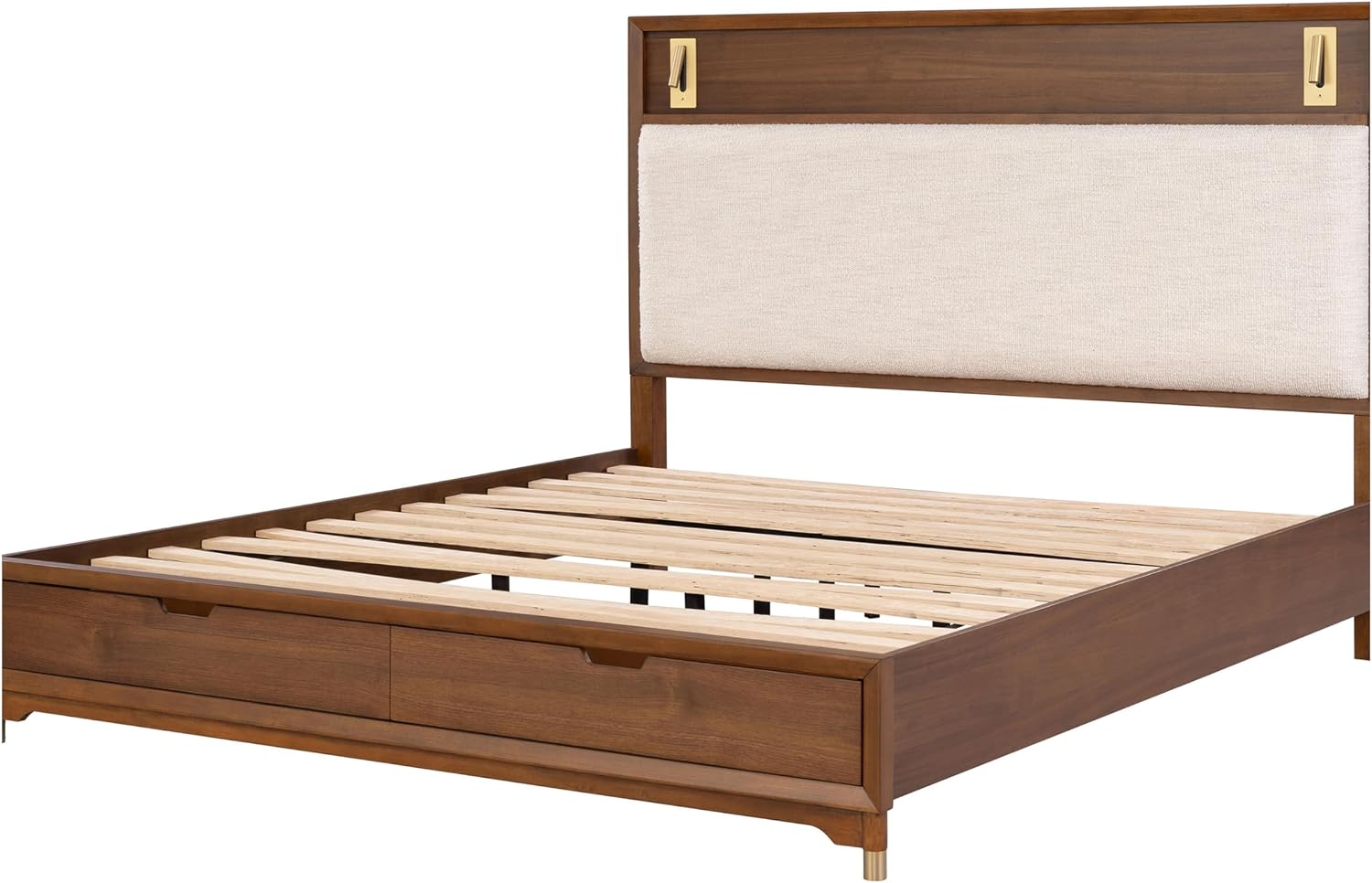 Furniture of America Forma Modern Solid Wood 3-Piece Bedroom Set with Storage Bed with LED Lights, Ball-Bearing Glide on Nightstand and Chest, No Box Spring Needed, King, Walnut