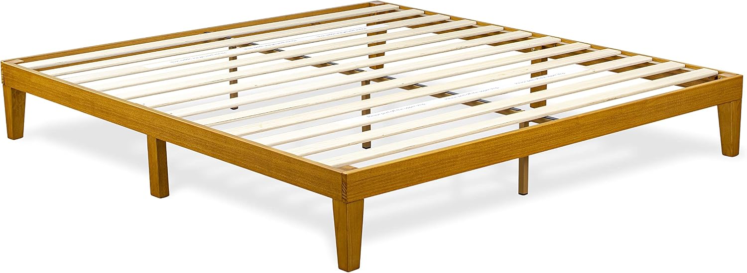 East West Furniture DNP-23-K King Size Platform Bed Frame with 4 Solid Wood Legs and 2 Extra Center Legs - Oak Finish