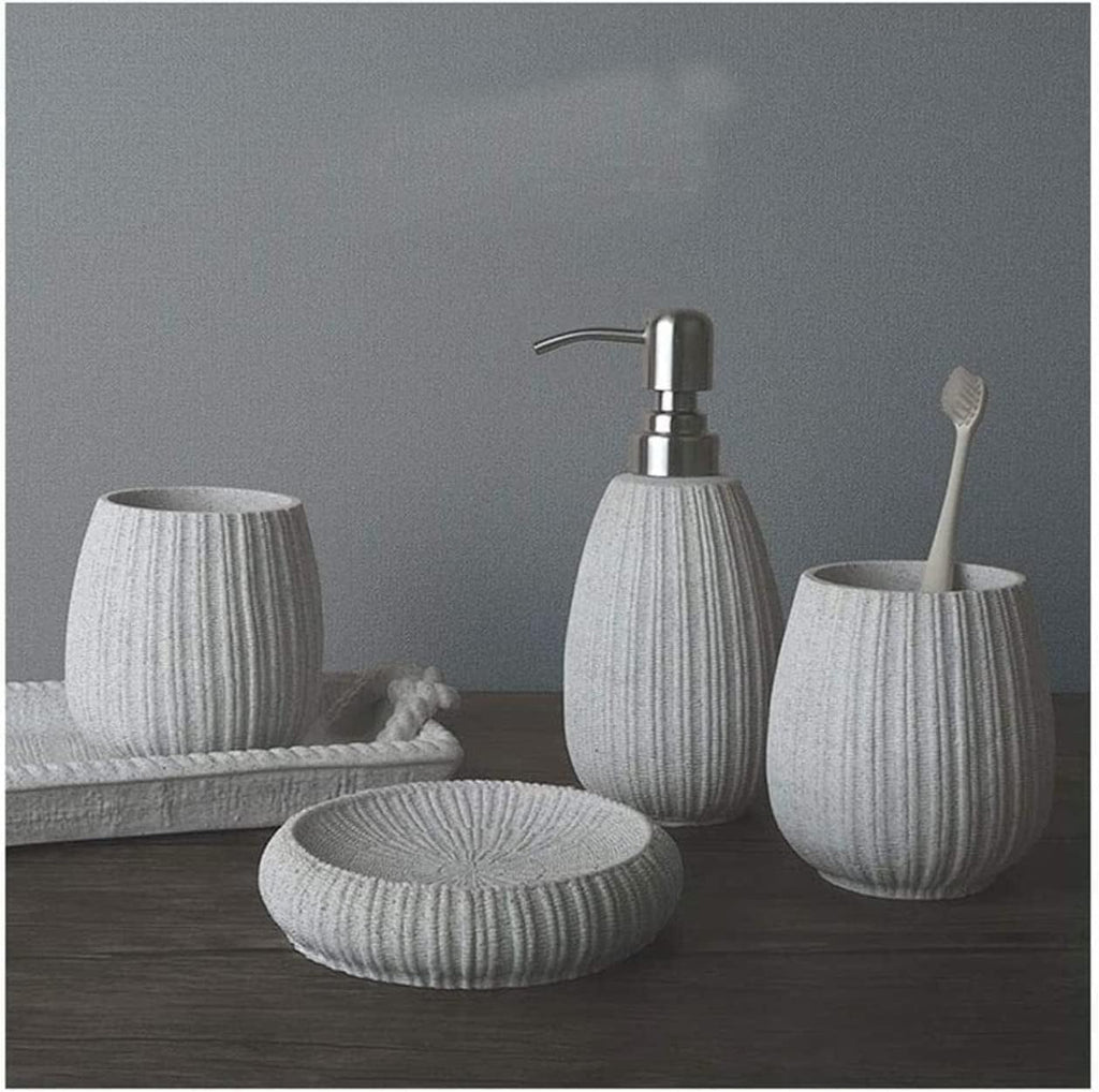 Vanity Bathroom Decor, Bathroom Accessory Set Stone Effect Bathroom Set 4 Piece Bath Ensemble for Decor and Housewarming Gift Set Housewarming Gift(Grey)