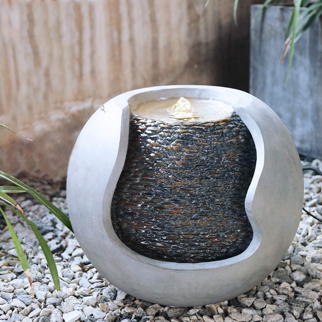 Indoor Fountain/Water Fountain 14.8' Spherical Fountain Resin Made to Simulate The Appearance of Cement Texture Indoor/Outdoor Garden Patio Fountain Tabletop Water Fountains,Grey