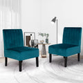 STHOUYN Mordern Velvet Armless Accent Chair Set of 2 Decorative Slipper Chair Vanity Chair for Bedroom Desk, Corner Side Chair Living Room Furniture White (2, Blue)
