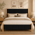 HOMBCK Queen Size Bed Frame with Headboard, Corduroy Upholstered Bed Frame Queen, No Box Spring Needed, 4 Solid Wood Support, Noise-Free, Easy Assembly for Couples, Master Bedrooms, Black