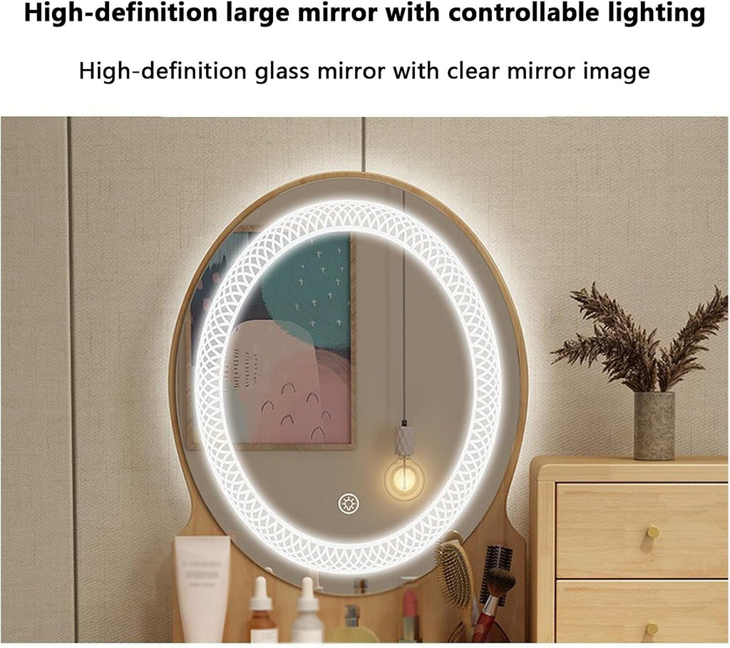 Small Vanity Desk Vanity Desk with Lights Vanity Desk with Mirror and Lights Multi-Capacity Storage Space Light-Filling Makeup Mirror Rounded Corners for Storage Suitable,B-80 * 45 * 75 cm
