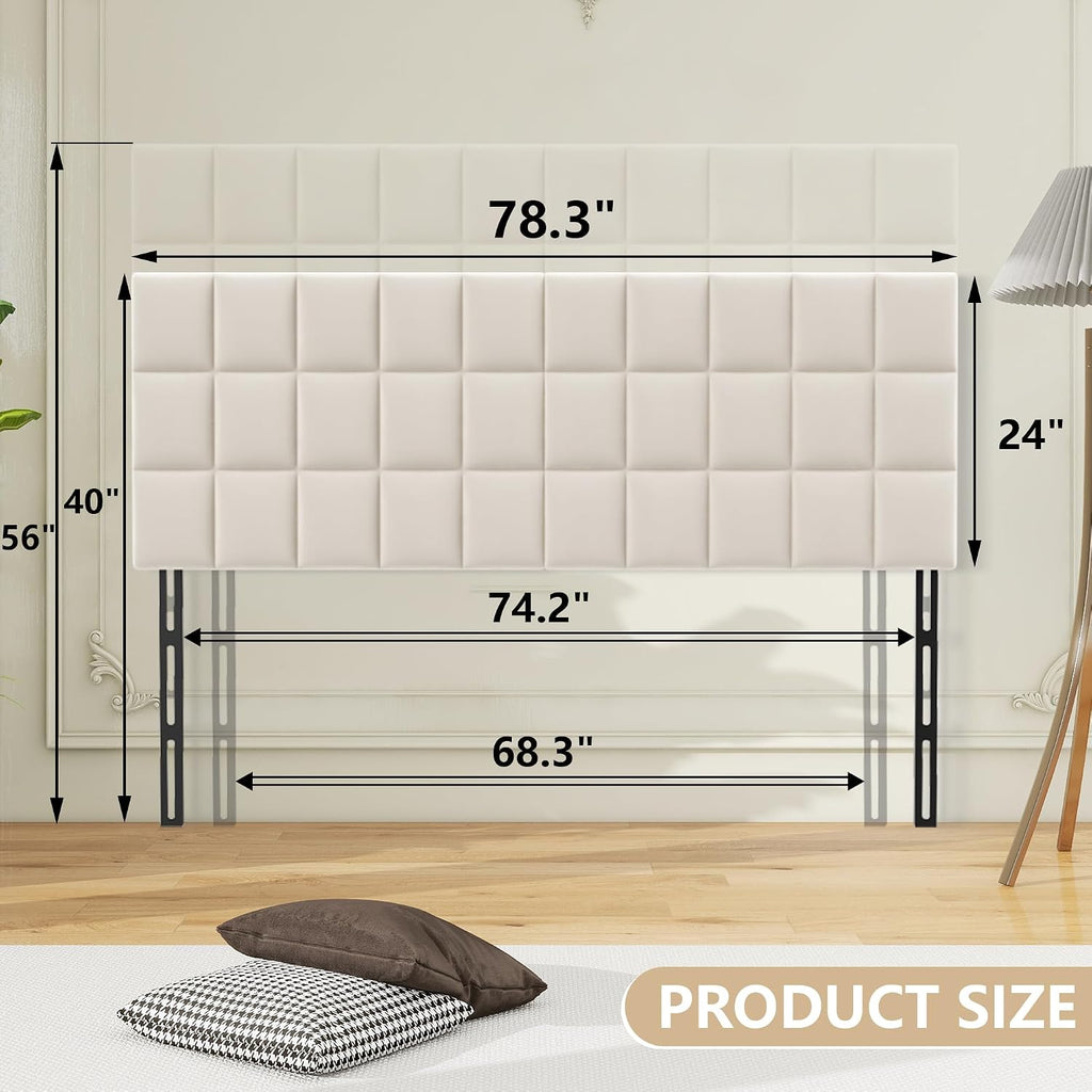 ALISH Velvet Tufted Headboard with Adjustable Height and Width, Foldable Upholstered Headboard with Metal Legs for King Size Metal and Wood Bed Frame (Beige, King)