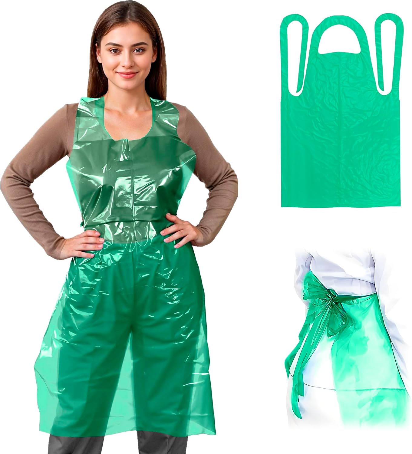 EZGOODZ Disposable Aprons, Green 28 x 46 Inch Plastic Disposable Aprons, 1 Mil Polyethylene Apron with Extra Long Ties, Pack of 1 000 Pieces