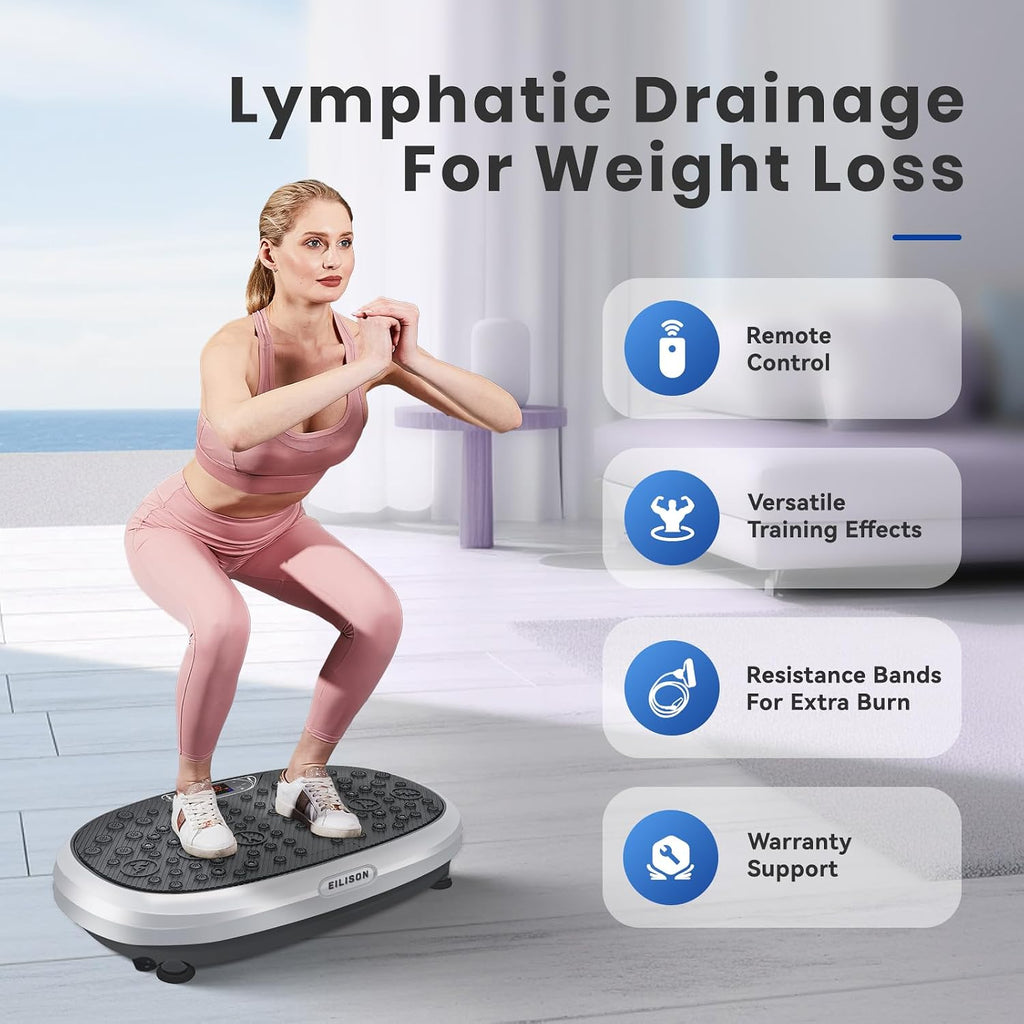 EILISON FitMaxx 3D XL Vibration Plate Exercise Machine - Whole Body Workout Vibration Platform w/Loop Bands - Lymphatic Drainage Machine for Weight Loss, Shaping, Recovery
