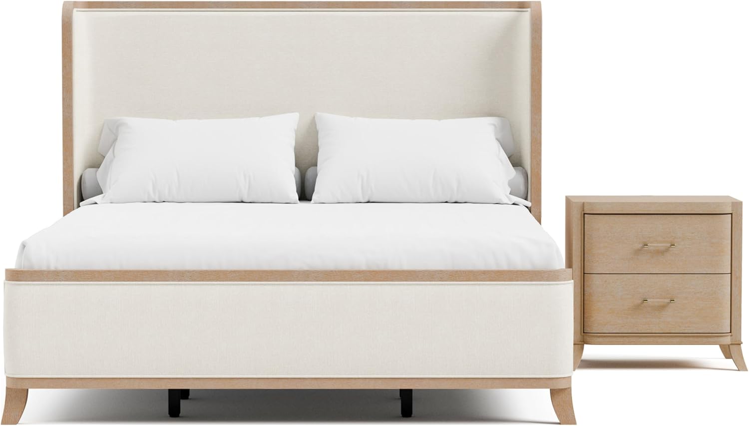 Furniture of America Saries Modern Solid Wood 2-Piece Bedroom Set with King Bed Frame and 2 Drawer Nightstand for Guest Room, Dorm, Home, Box Spring Needed, Natural Oak