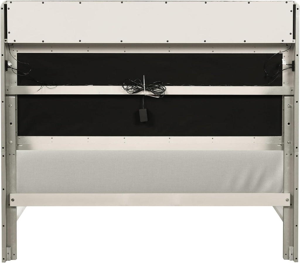 Furniture of America Standin Modern Solid Wood 6-Piece Bedroom Set with LED on Bookcase Headboard, USB-A and USB-C on Both Sides, Brushed Nickel Finish, Box Spring Needed, Full, Champagne