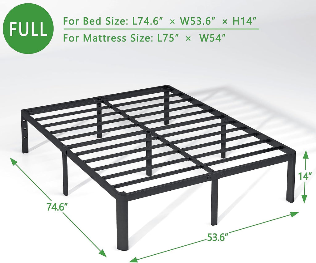 14 Inch Full Bed Frame with Round Corners, Heavy Duty Metal Platform Bed Frame Full Size, Noise Free, No Box Spring Needed, Easy Assembly - Sturdy and Elegant, Black